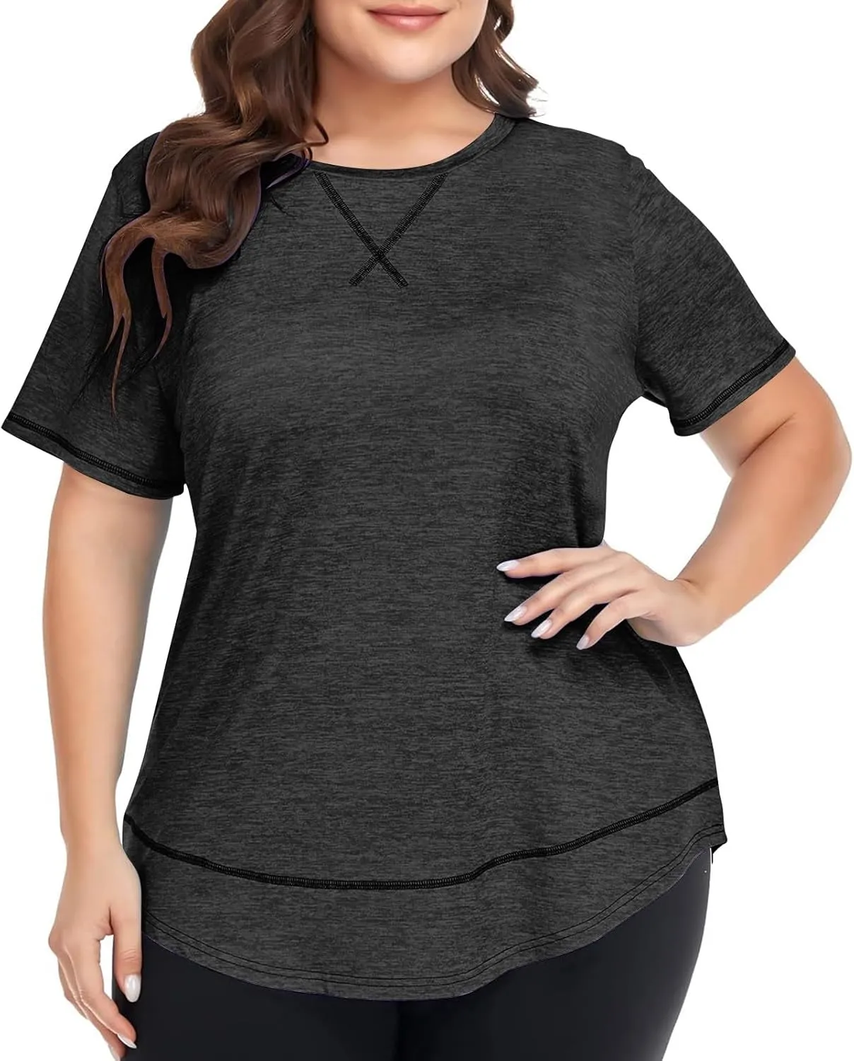Women's Plus Size Plain Shirts Oversized Casual Summer Tops Crewneck Blouses Comfort Short Sleeve Tunic Tees