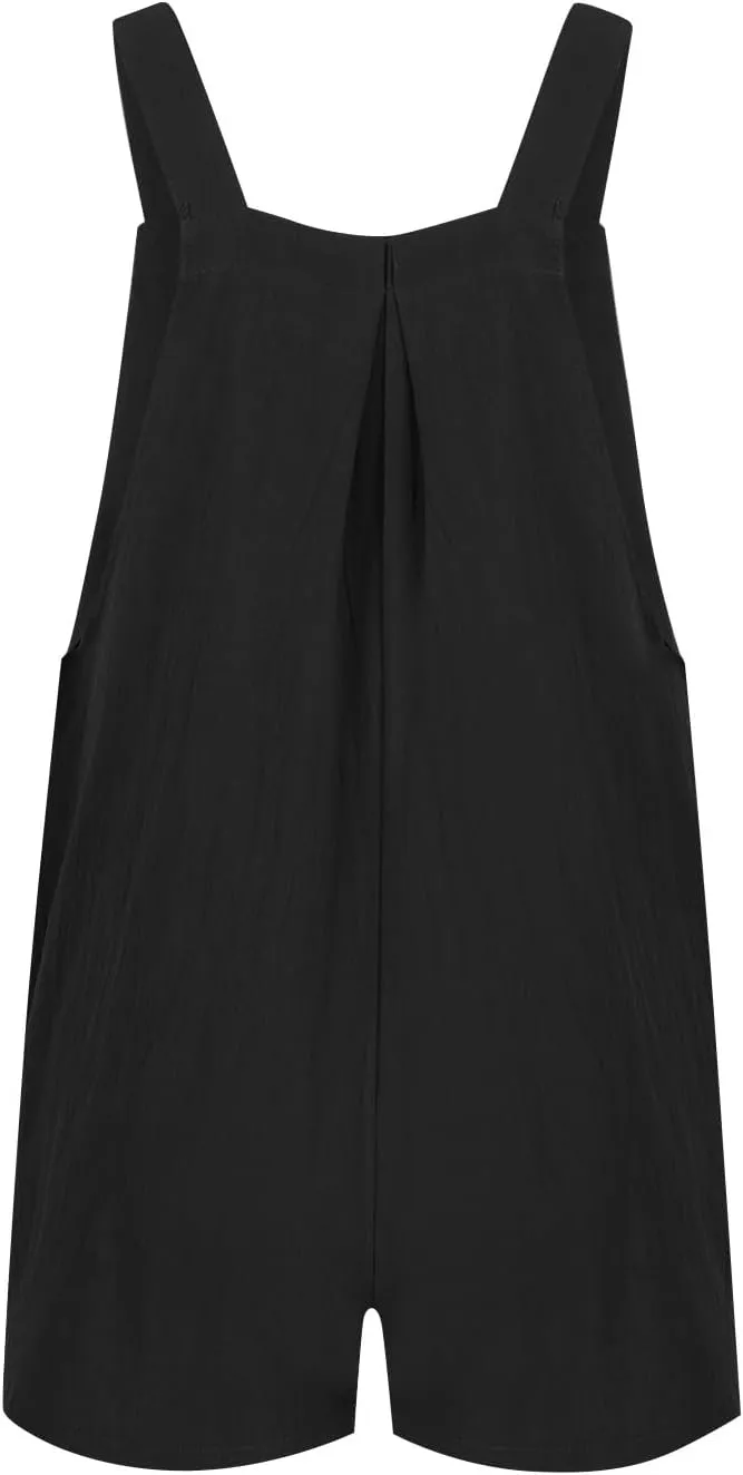 Women's Short Overalls 2024 Summer Romper Casual Linen Adjustable Straps Loose Bib Overalls Jumpsuit with Pockets