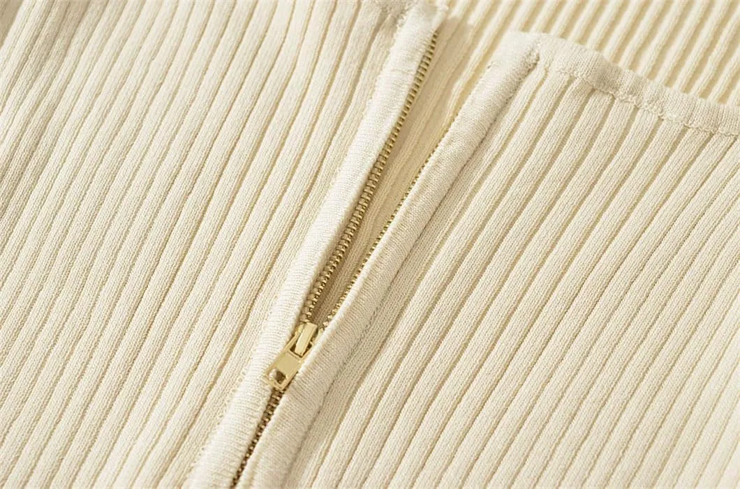 Women's Skinny Square Neck Half Zip Long Sleeve Top Jumpsuit Solid Pullover Bodysuit Knitted Jumpsuit