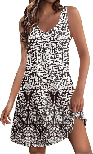 Women's Sleeveless Summer Dresses Aline Mini Dress Casual Dress Floral Printed Swing Dress Vacation Beach Dress