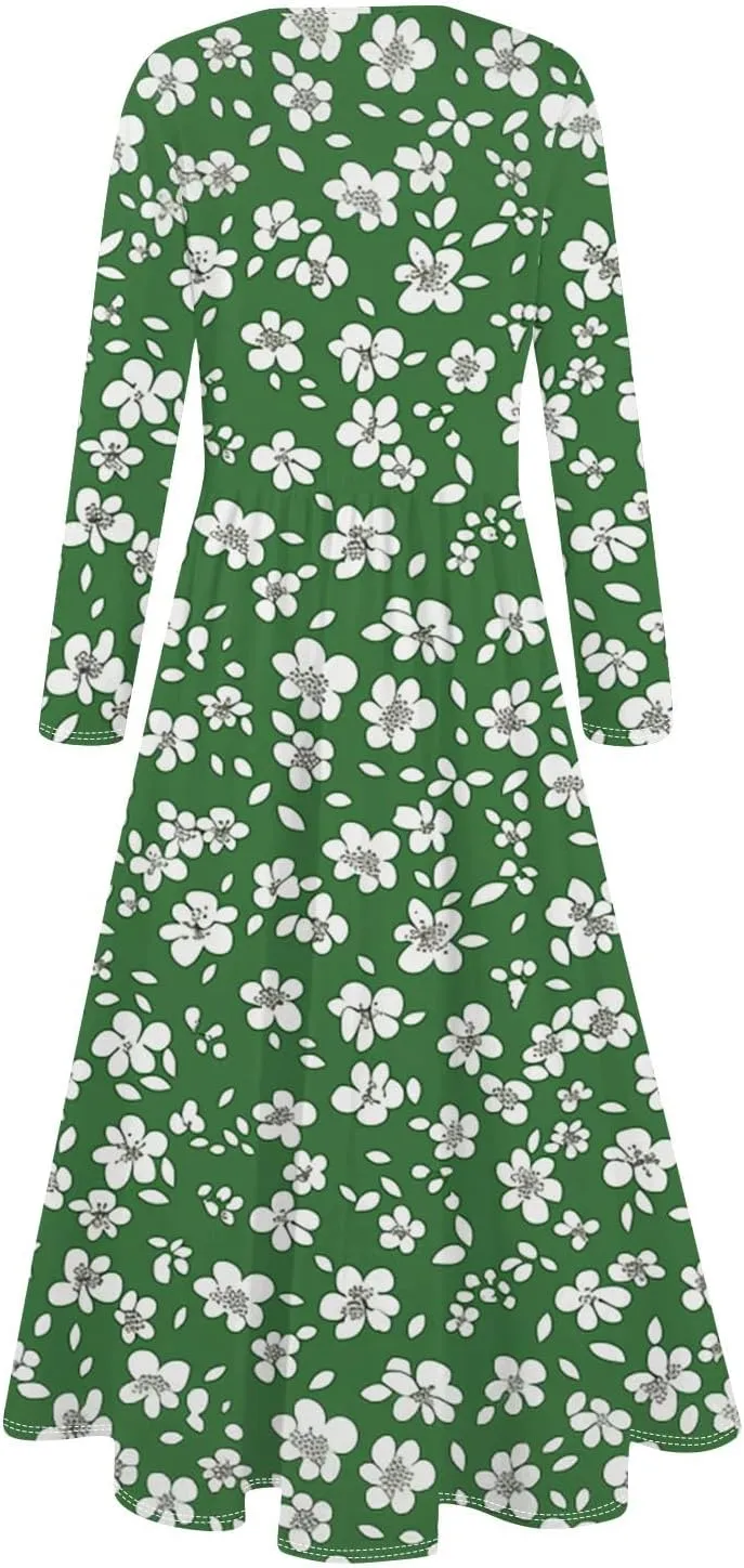 Womens Spring Dresses 2025 Long Sleeve Midi V Neck Work Cute Modest Summer Fashion Waist Dress