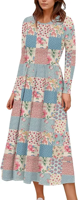 Womens Spring Dresses 2025 Long Sleeve Midi V Neck Work Cute Modest Summer Fashion Waist Dress