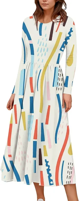 Womens Spring Dresses 2025 Long Sleeve Midi V Neck Work Cute Modest Summer Fashion Waist Dress