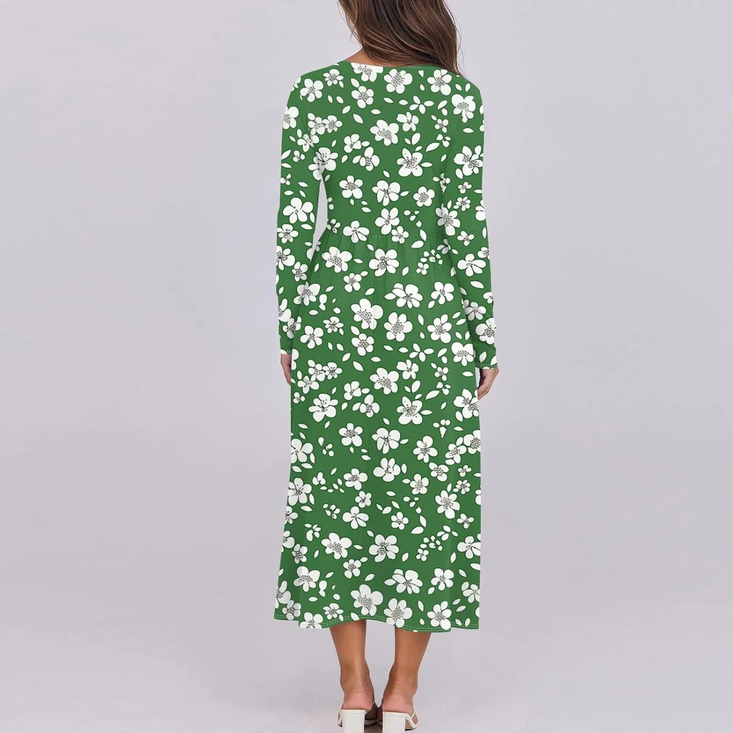 Womens Spring Dresses 2025 Long Sleeve Midi V Neck Work Cute Modest Summer Fashion Waist Dress