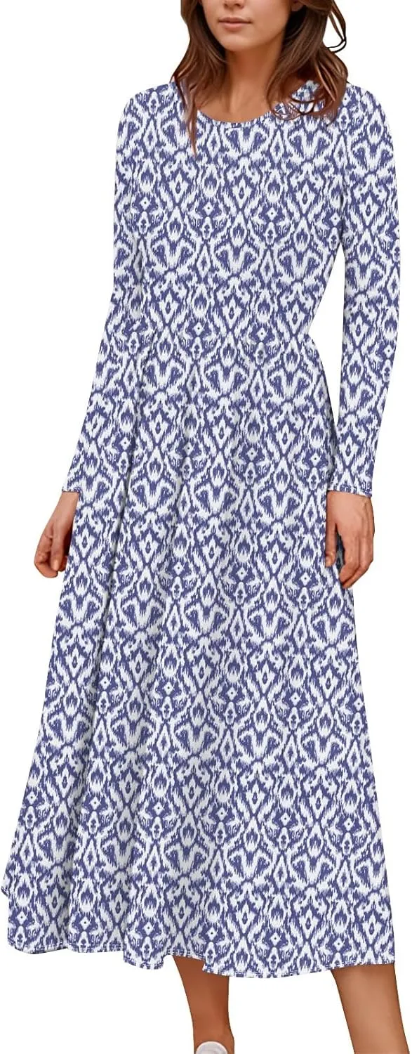 Womens Spring Dresses 2025 Long Sleeve Midi V Neck Work Cute Modest Summer Fashion Waist Dress