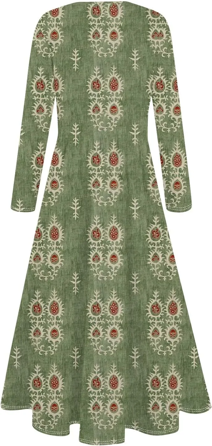 Womens Spring Dresses 2025 Long Sleeve Midi V Neck Work Cute Modest Summer Fashion Waist Dress