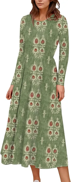 Womens Spring Dresses 2025 Long Sleeve Midi V Neck Work Cute Modest Summer Fashion Waist Dress
