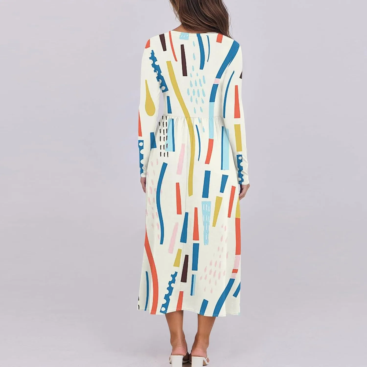 Womens Spring Dresses 2025 Long Sleeve Midi V Neck Work Cute Modest Summer Fashion Waist Dress