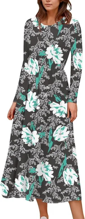 Womens Spring Dresses 2025 Long Sleeve Midi V Neck Work Cute Modest Summer Fashion Waist Dress