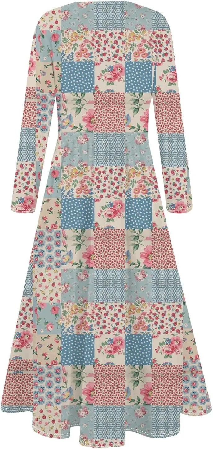 Womens Spring Dresses 2025 Long Sleeve Midi V Neck Work Cute Modest Summer Fashion Waist Dress