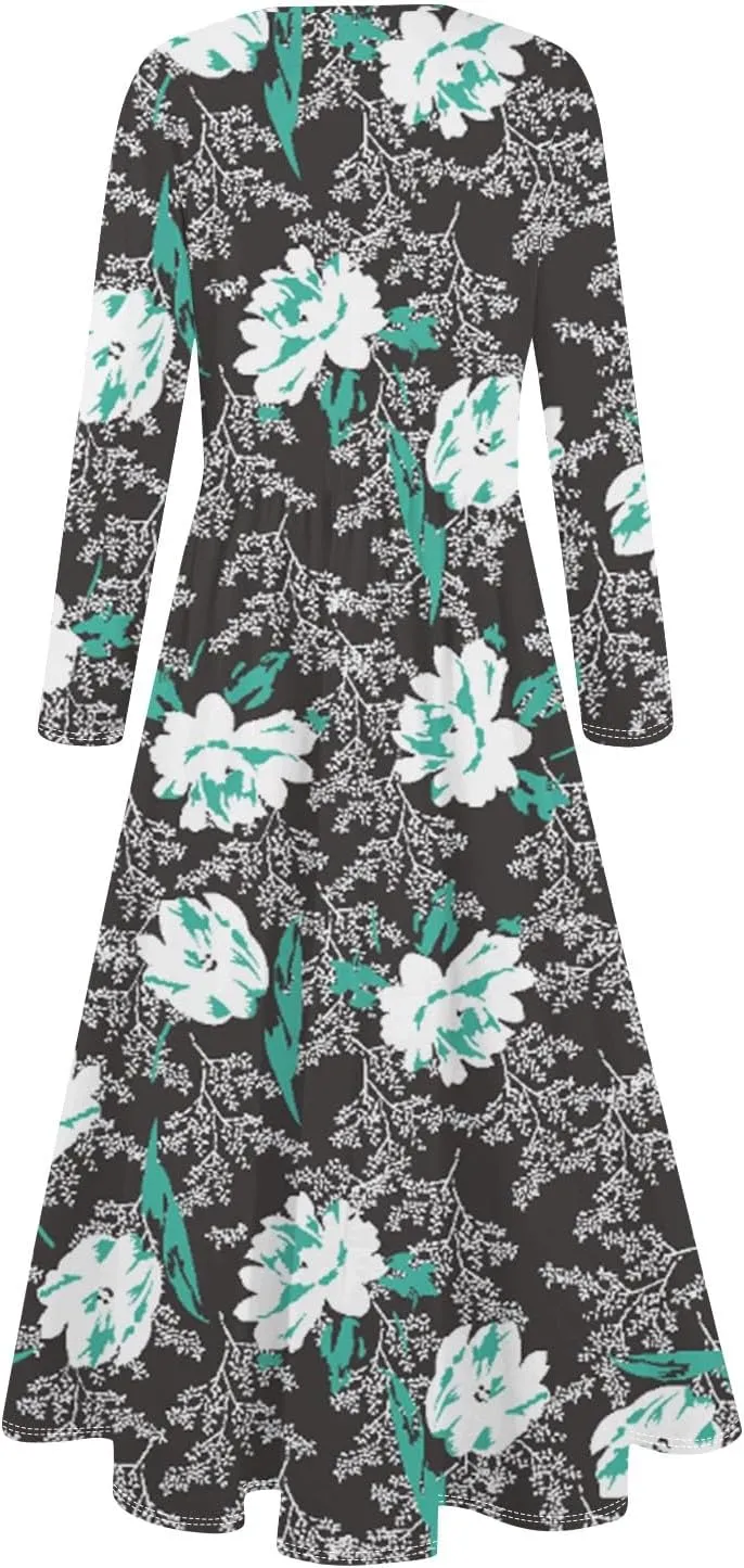 Womens Spring Dresses 2025 Long Sleeve Midi V Neck Work Cute Modest Summer Fashion Waist Dress