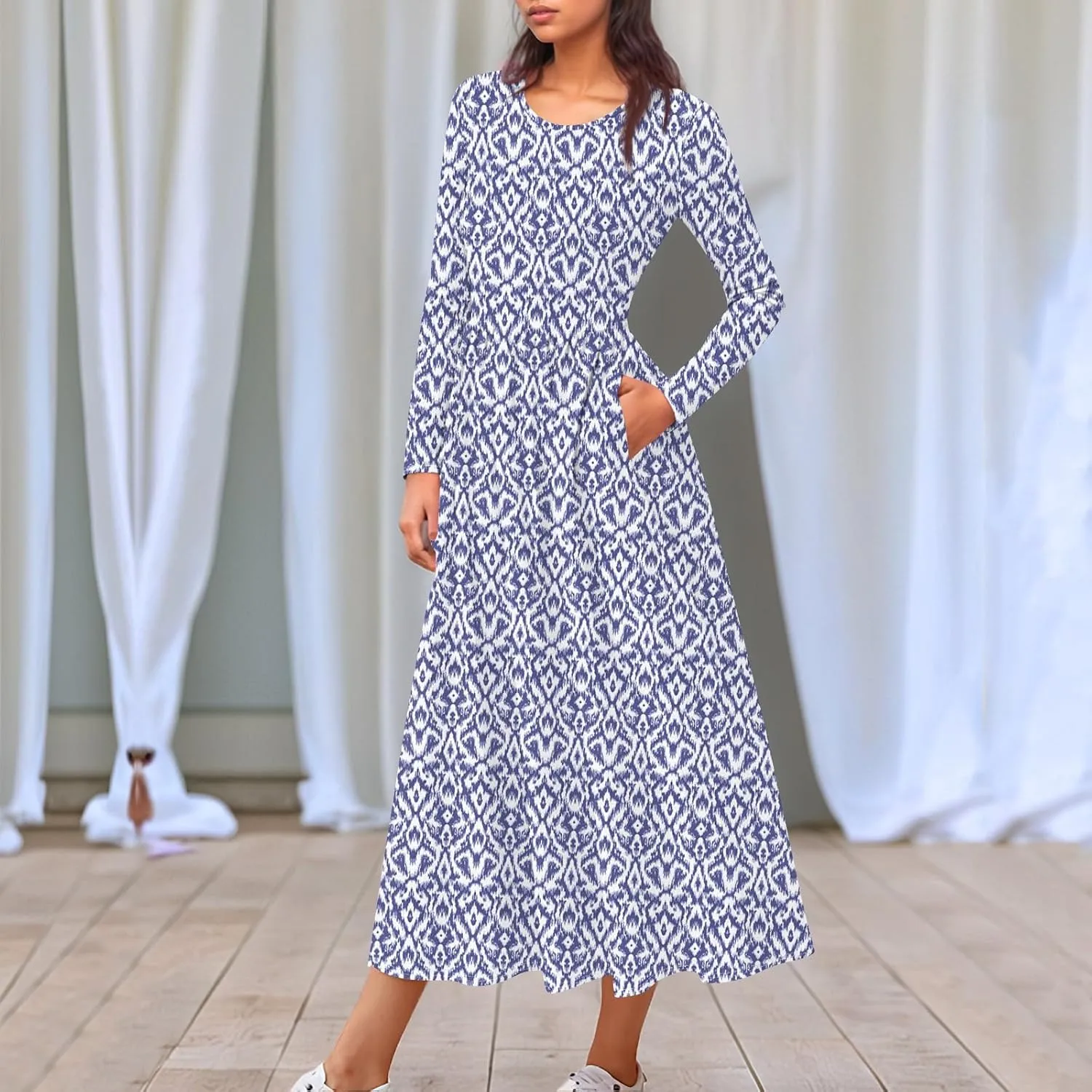 Womens Spring Dresses 2025 Long Sleeve Midi V Neck Work Cute Modest Summer Fashion Waist Dress