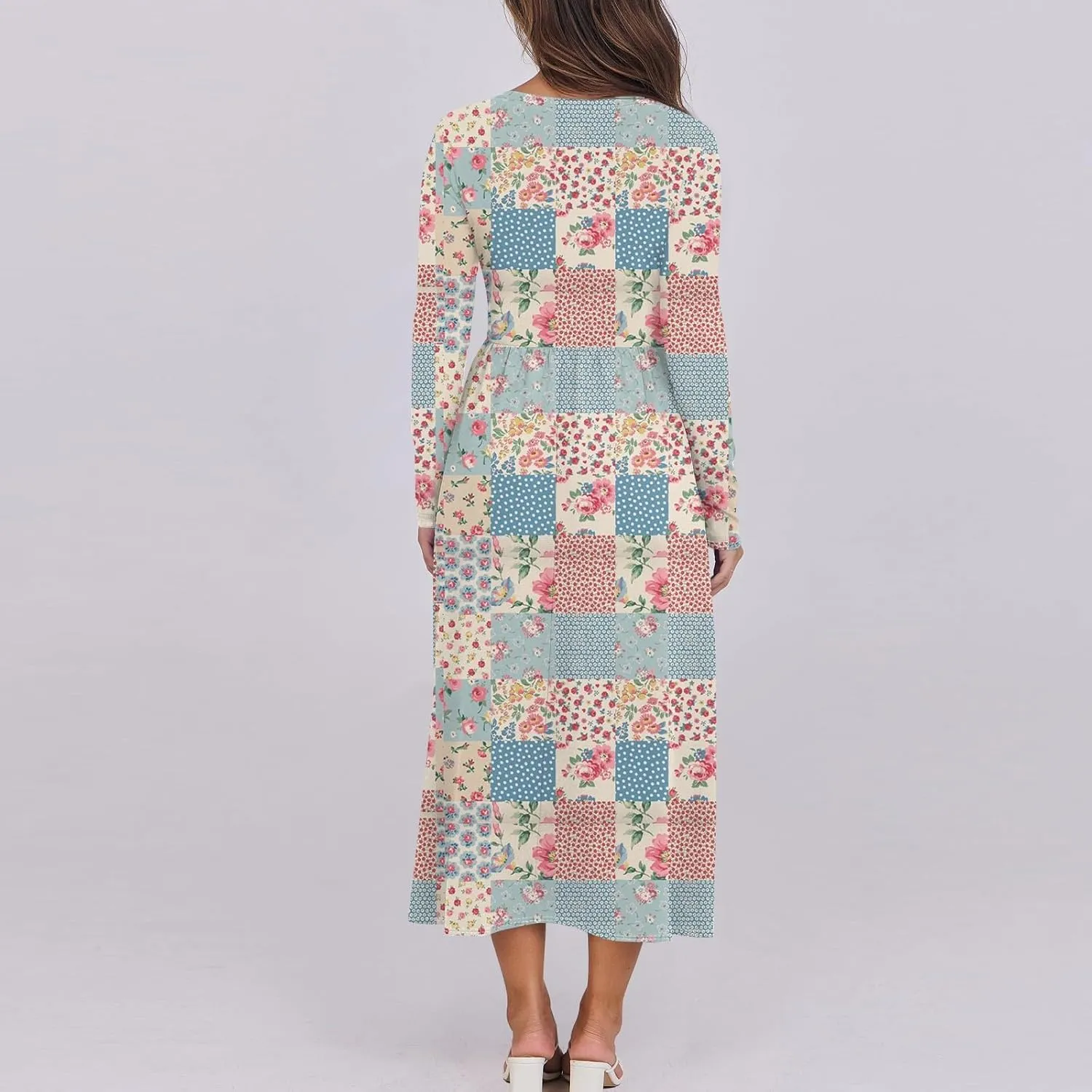 Womens Spring Dresses 2025 Long Sleeve Midi V Neck Work Cute Modest Summer Fashion Waist Dress