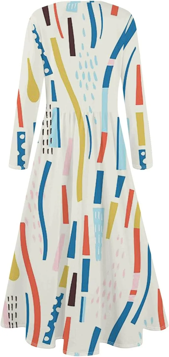 Womens Spring Dresses 2025 Long Sleeve Midi V Neck Work Cute Modest Summer Fashion Waist Dress