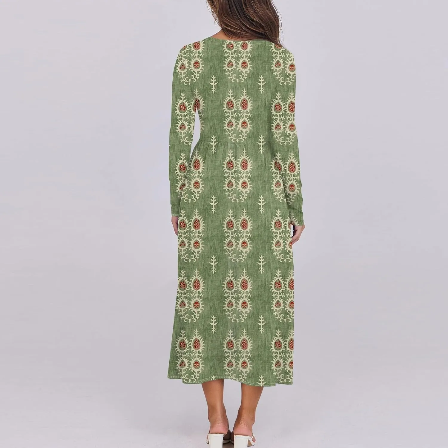 Womens Spring Dresses 2025 Long Sleeve Midi V Neck Work Cute Modest Summer Fashion Waist Dress