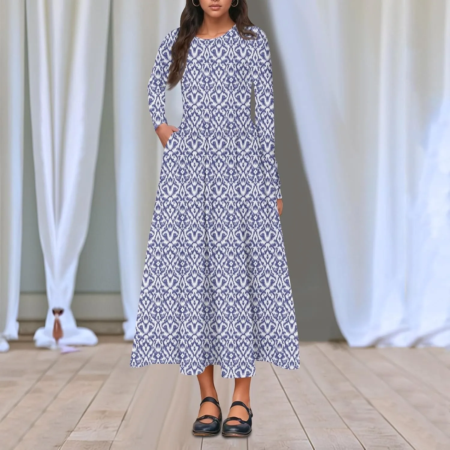 Womens Spring Dresses 2025 Long Sleeve Midi V Neck Work Cute Modest Summer Fashion Waist Dress