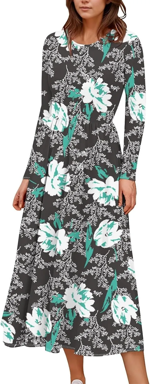 Womens Spring Dresses 2025 Long Sleeve Midi V Neck Work Cute Modest Summer Fashion Waist Dress