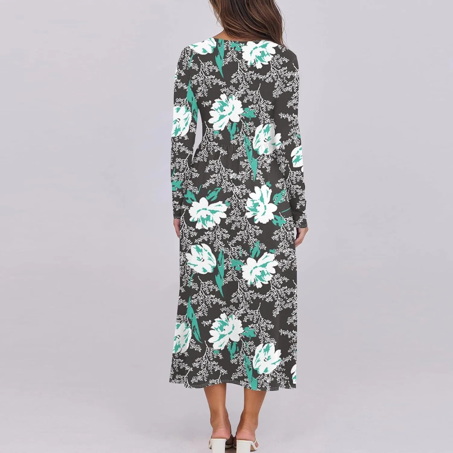 Womens Spring Dresses 2025 Long Sleeve Midi V Neck Work Cute Modest Summer Fashion Waist Dress