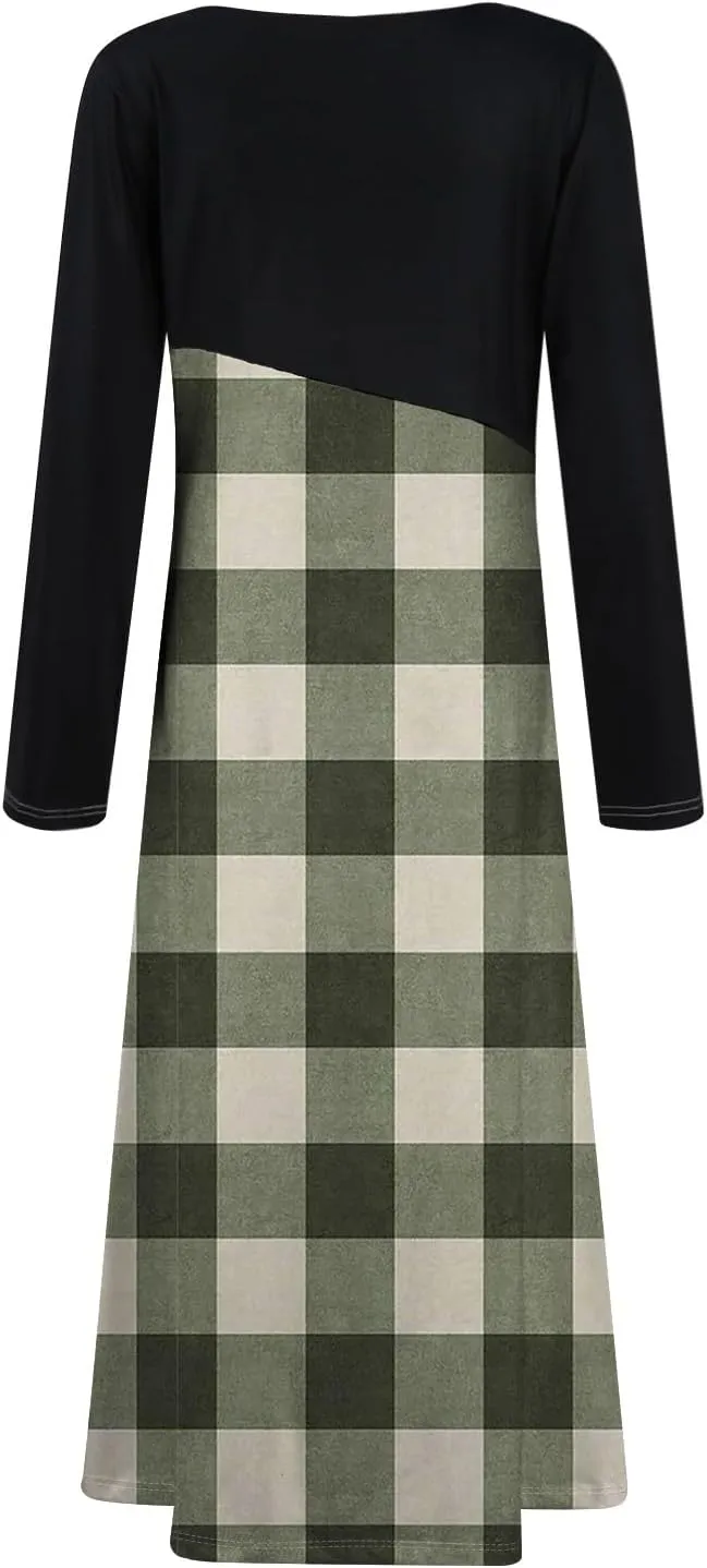 Womens Spring Dresses 2025 Midi Long Sleeve V Neck Trendy Modest Casual Cute Swing Waist Dress