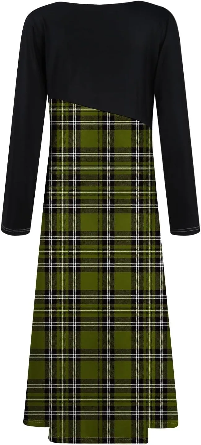 Womens Spring Dresses 2025 Midi Long Sleeve V Neck Trendy Modest Casual Cute Swing Waist Dress