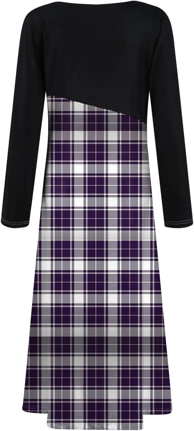 Womens Spring Dresses 2025 Midi Long Sleeve V Neck Trendy Modest Casual Cute Swing Waist Dress