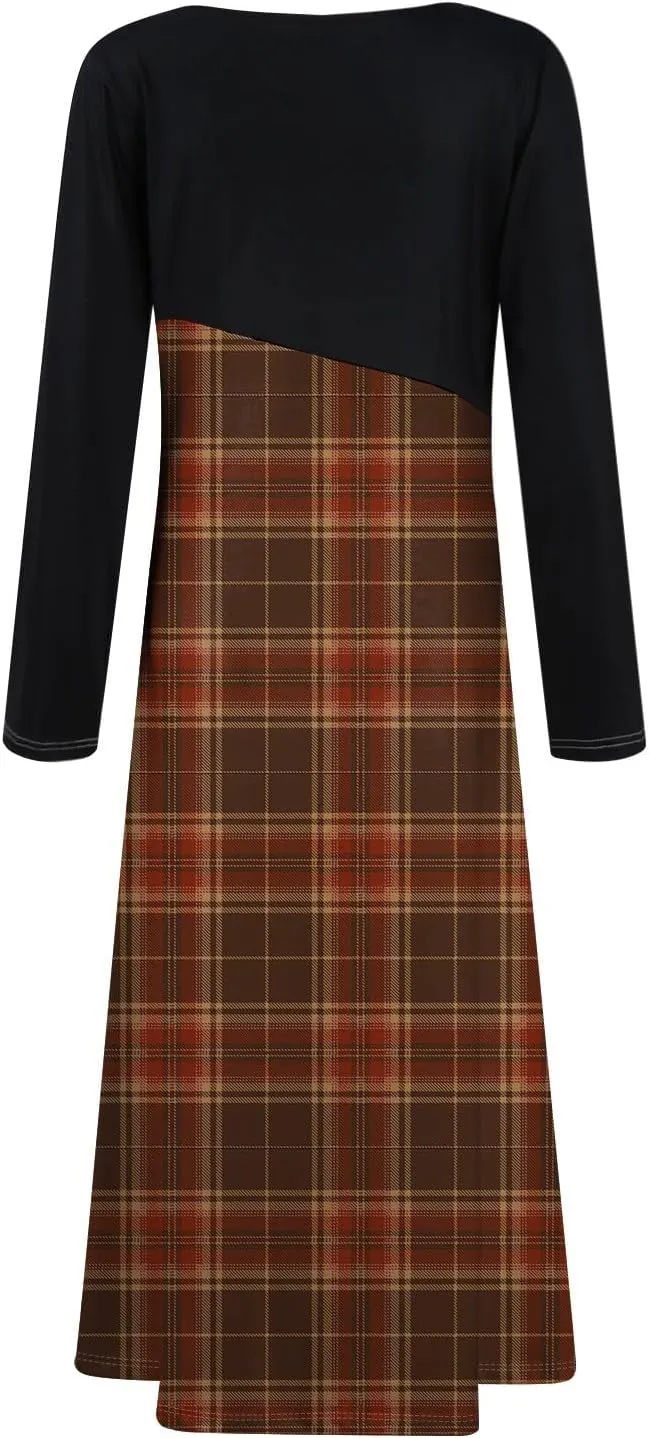 Womens Spring Dresses 2025 Midi Long Sleeve V Neck Trendy Modest Casual Cute Swing Waist Dress
