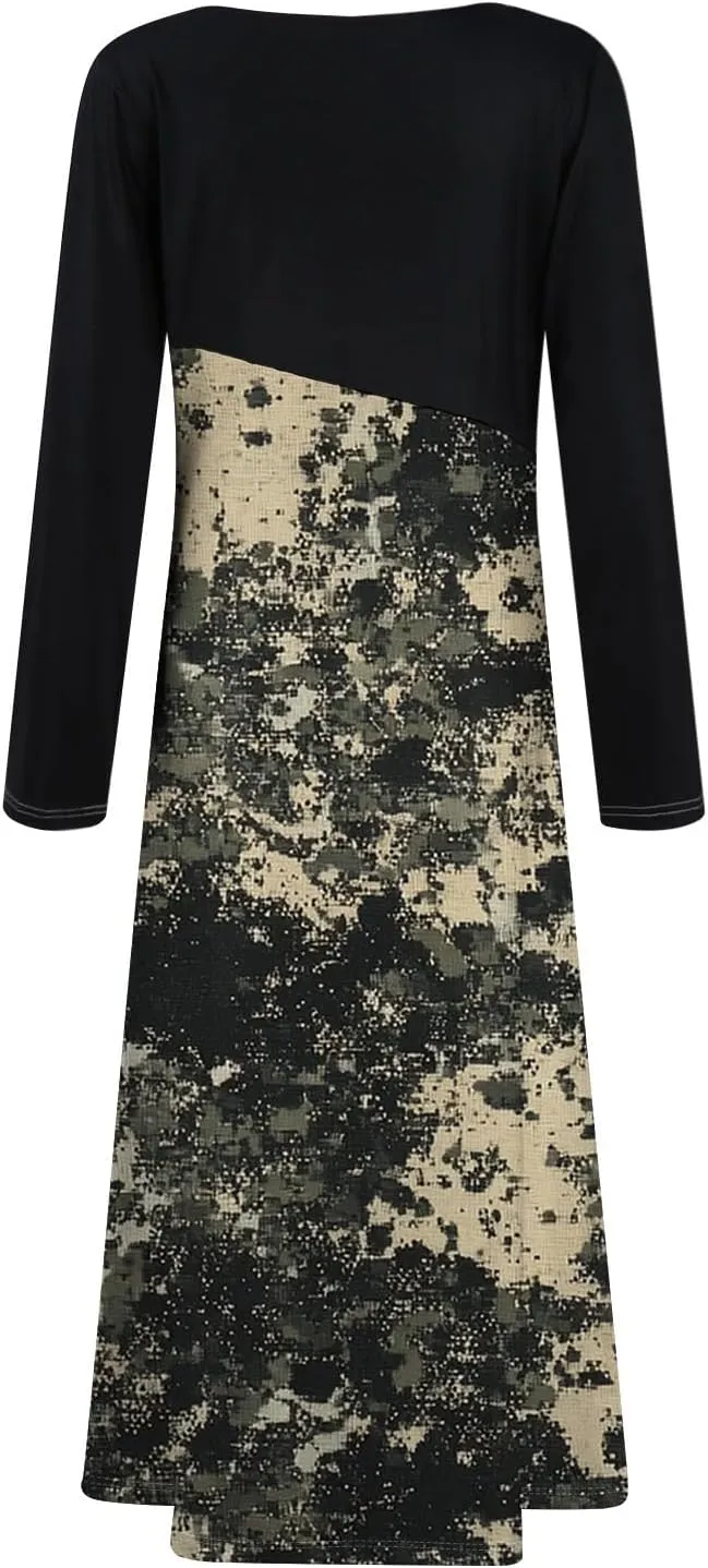 Womens Spring Fashion 2025 Dress Long Sleeve Midi V Neck Flowy Vacation Work Cute Loose Waist Dress