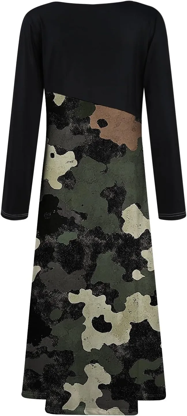 Womens Spring Fashion 2025 Dress Long Sleeve Midi V Neck Flowy Vacation Work Cute Loose Waist Dress