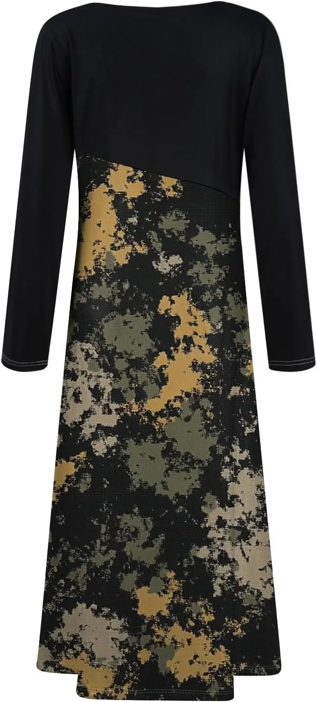 Womens Spring Fashion 2025 Dress Long Sleeve Midi V Neck Flowy Vacation Work Cute Loose Waist Dress
