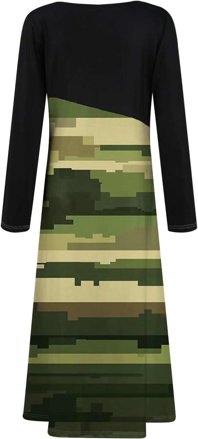Womens Spring Fashion 2025 Dress Long Sleeve Midi V Neck Flowy Vacation Work Cute Loose Waist Dress