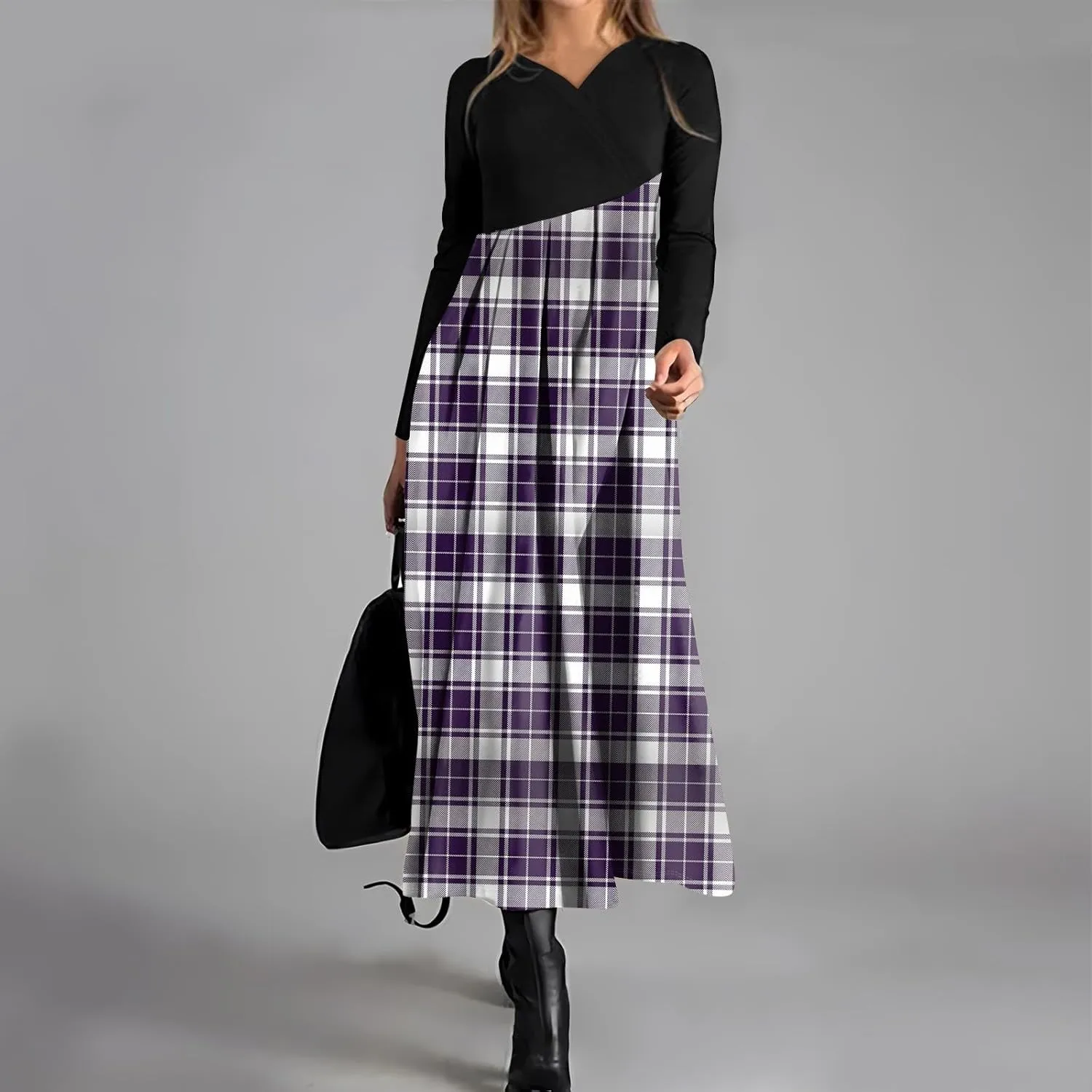 Womens Spring Fashion 2025 Dress Long Sleeve V Neck Midi Casual Trendy Modest Vacation Cruise Waist Dress