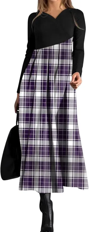 Womens Spring Fashion 2025 Dress Long Sleeve V Neck Midi Casual Trendy Modest Vacation Cruise Waist Dress