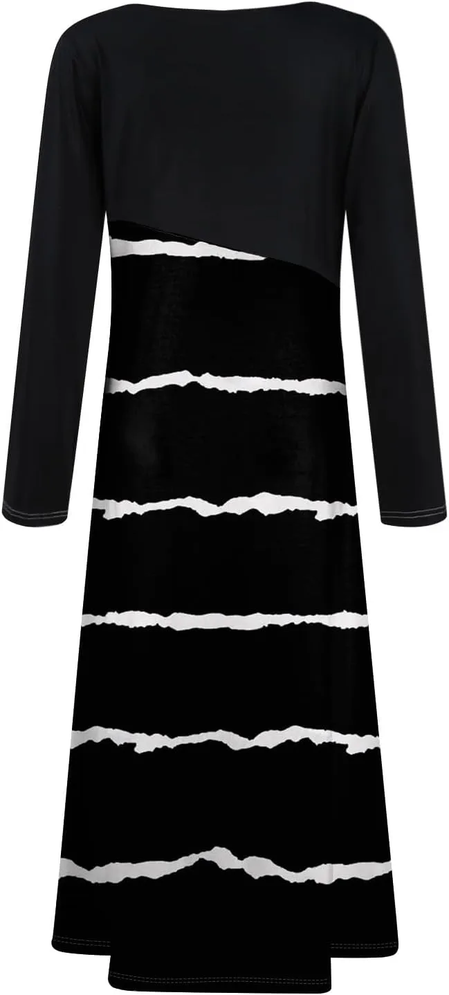 Womens Spring Fashion 2025 Dress Midi Long Sleeve V Neck Tea Length Trendy Summer Casual Holiday Fashion Dress