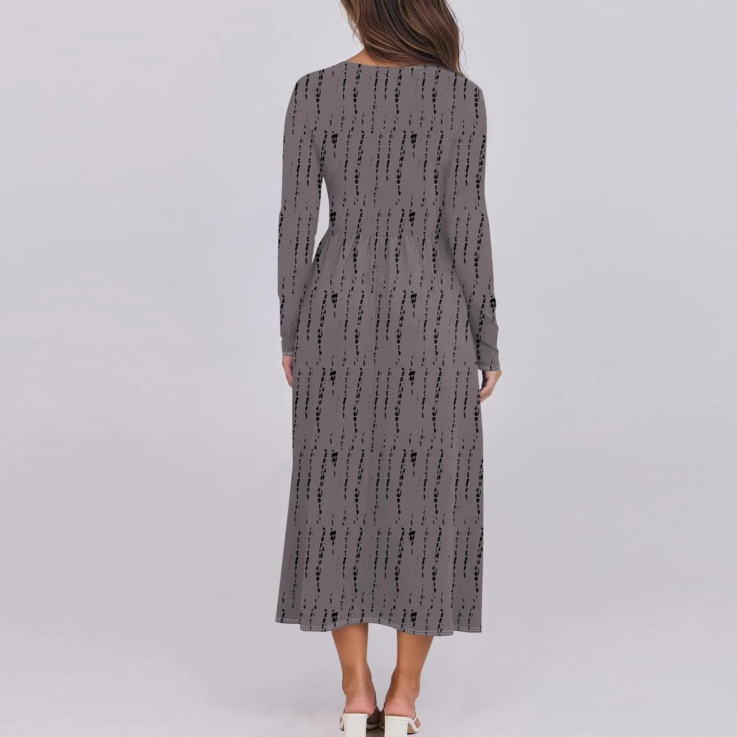 Womens Spring Fashion 2025 Dress O Neck Midi Long Sleeve Vacation Cute Summer Flowy Swing Waist Dress