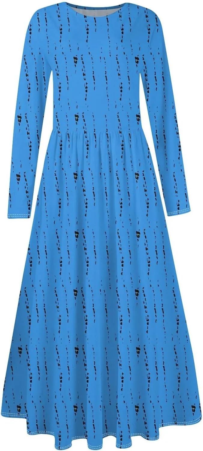 Womens Spring Fashion 2025 Dress O Neck Midi Long Sleeve Vacation Cute Summer Flowy Swing Waist Dress