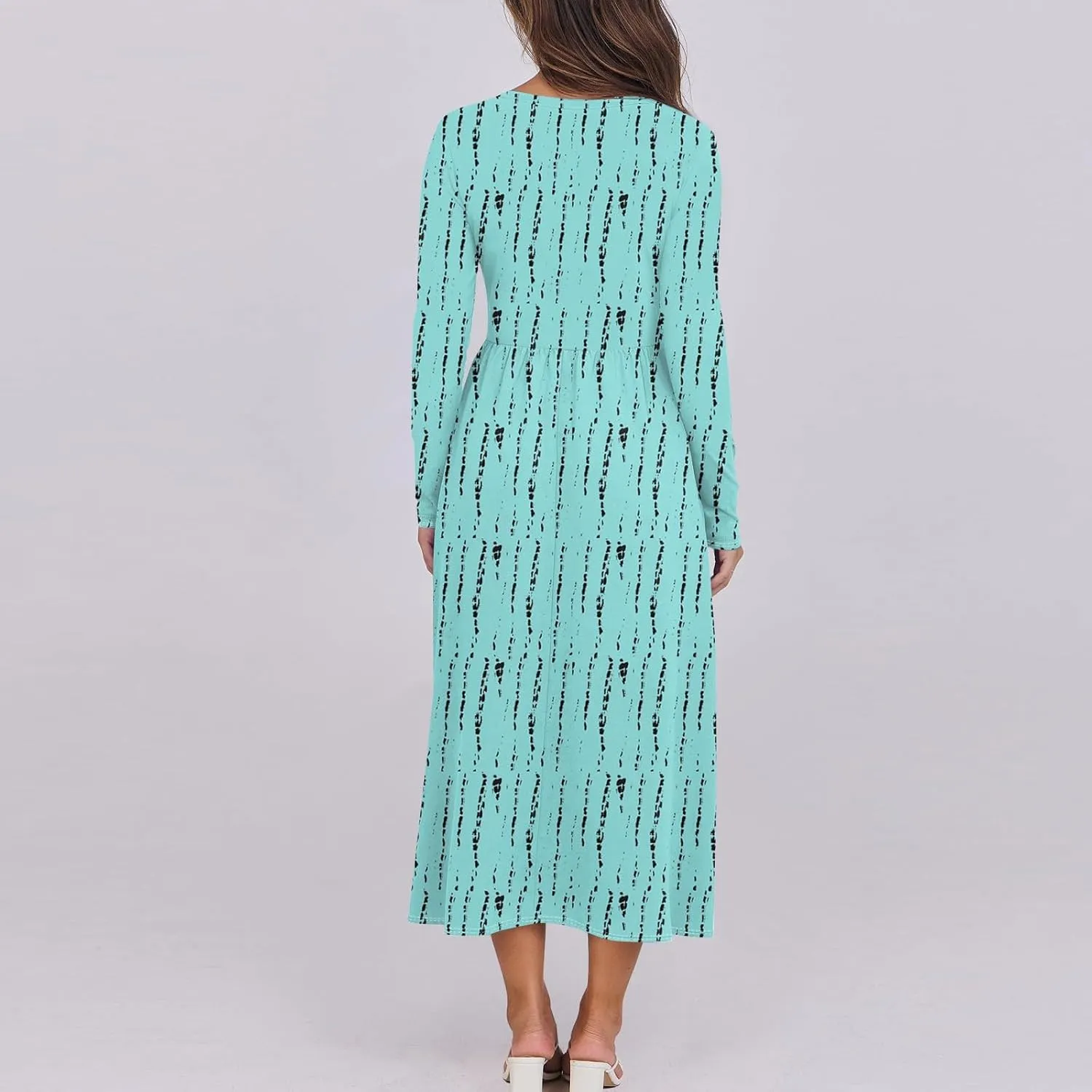 Womens Spring Fashion 2025 Dress O Neck Midi Long Sleeve Vacation Cute Summer Flowy Swing Waist Dress