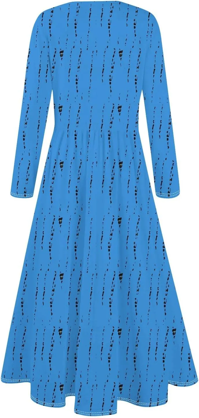 Womens Spring Fashion 2025 Dress O Neck Midi Long Sleeve Vacation Cute Summer Flowy Swing Waist Dress
