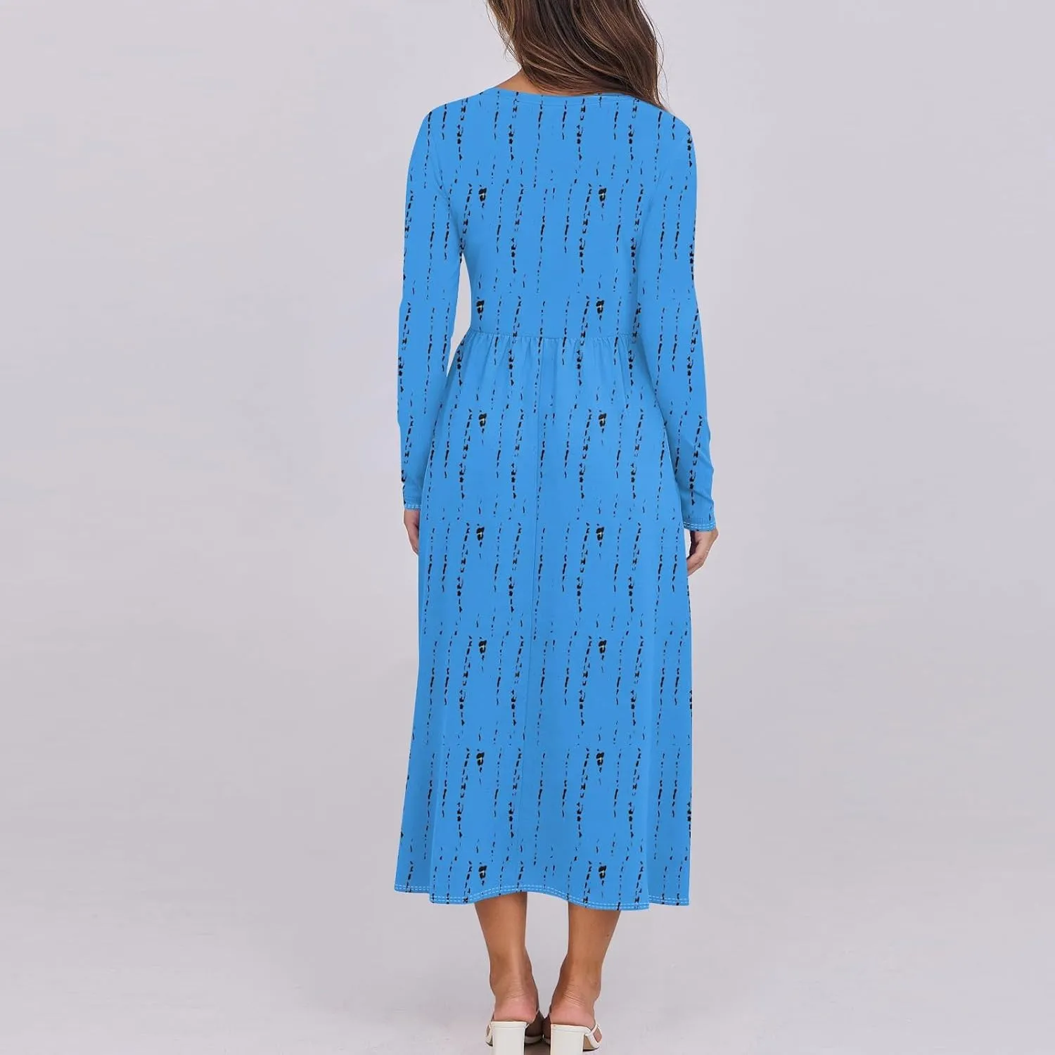 Womens Spring Fashion 2025 Dress O Neck Midi Long Sleeve Vacation Cute Summer Flowy Swing Waist Dress