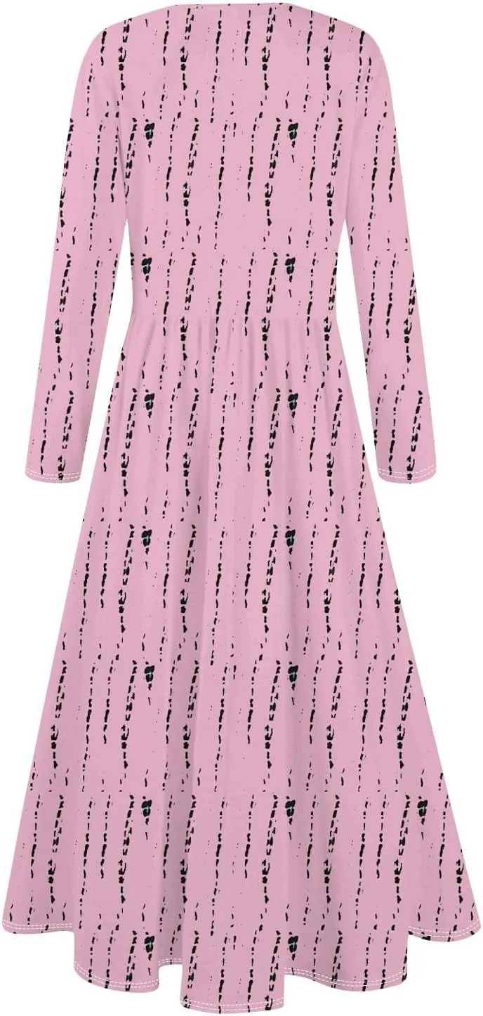 Womens Spring Fashion 2025 Dress O Neck Midi Long Sleeve Vacation Cute Summer Flowy Swing Waist Dress