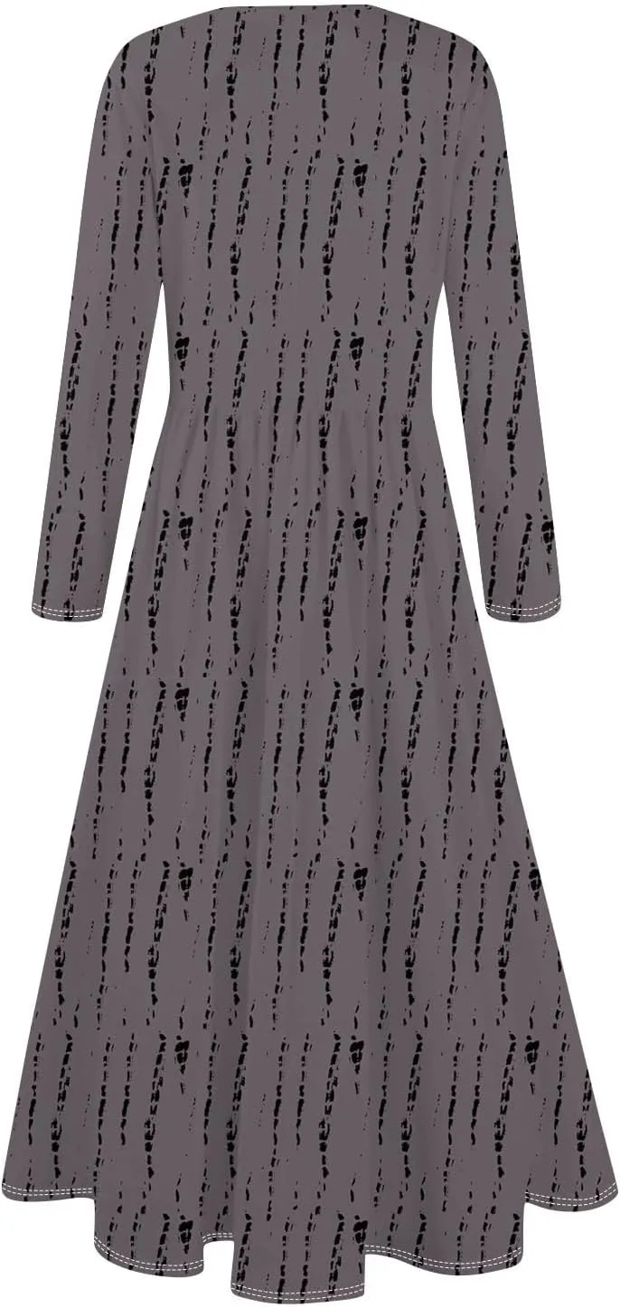 Womens Spring Fashion 2025 Dress O Neck Midi Long Sleeve Vacation Cute Summer Flowy Swing Waist Dress