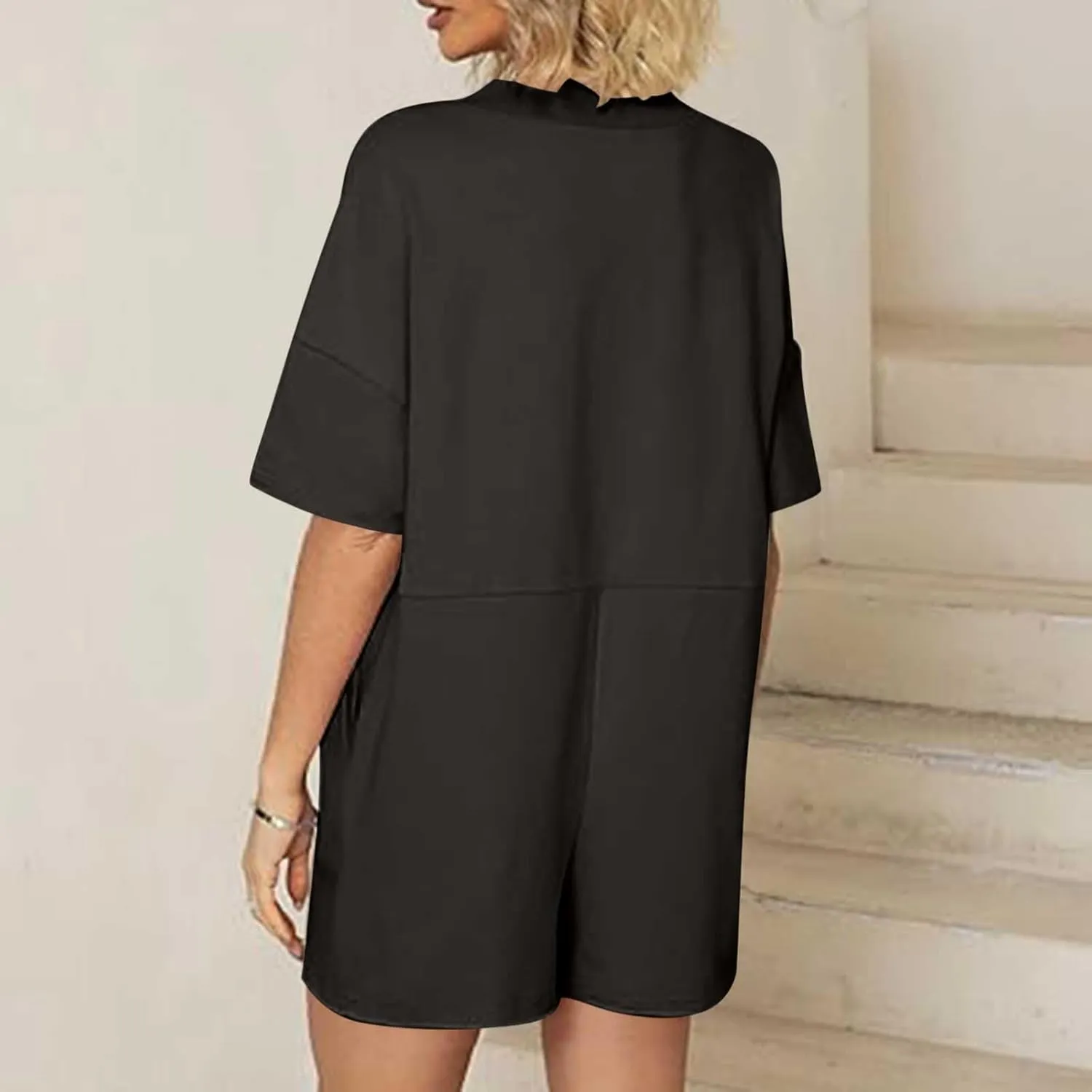 Womens Summer 2025 Plus Size Romper Jumpsuits with Pockets Short Sleeve V Neck Trendy Casual Overall Shorts