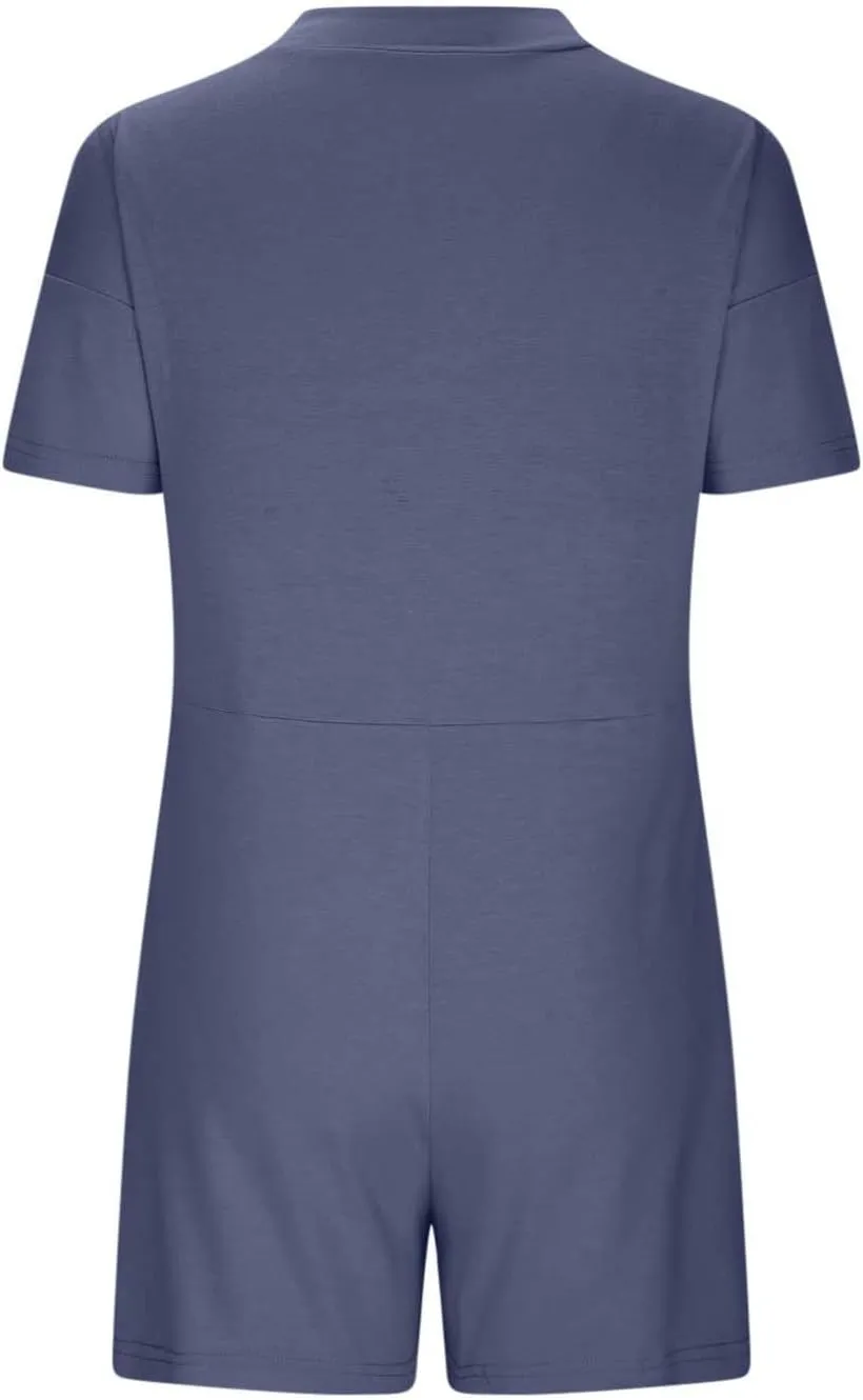 Womens Summer 2025 Plus Size Romper Jumpsuits with Pockets Short Sleeve V Neck Trendy Casual Overall Shorts