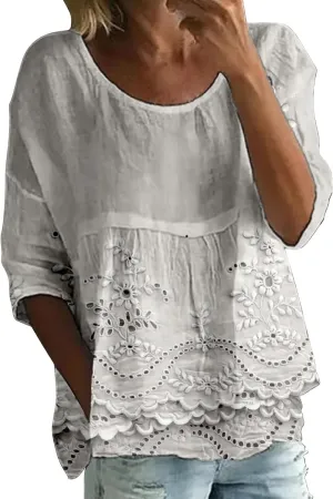 Women's Summer Boho Floral 3/4 Sleeve Tunic Top Flowy Casual Loose Cute Plus Size Pleated Blouse Shirts