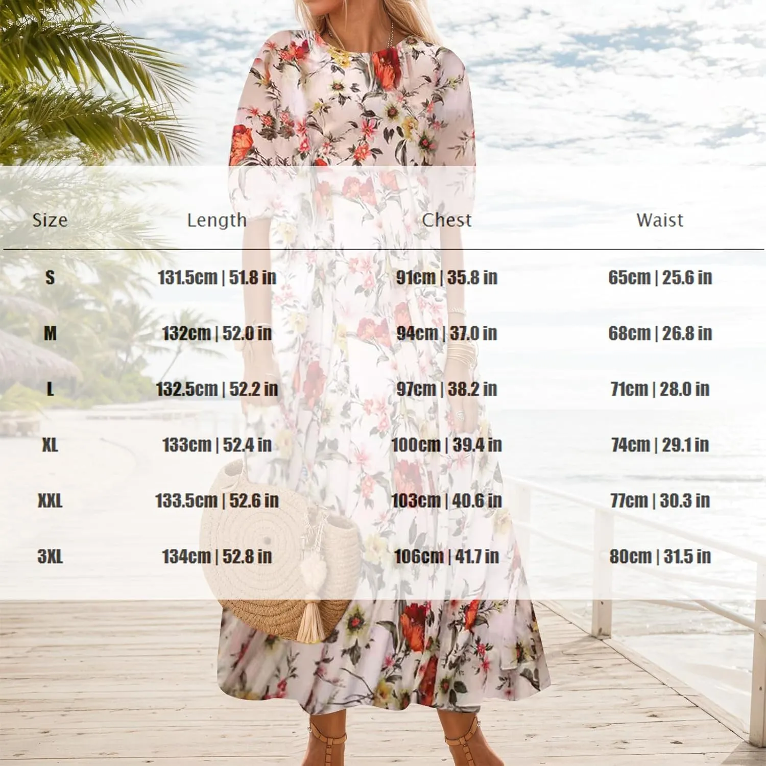 Women's Summer Boho Floral Vacation Maxi Dress Casual Loose Flowy Half Sleeve Crewneck Beach Dress with Pockets
