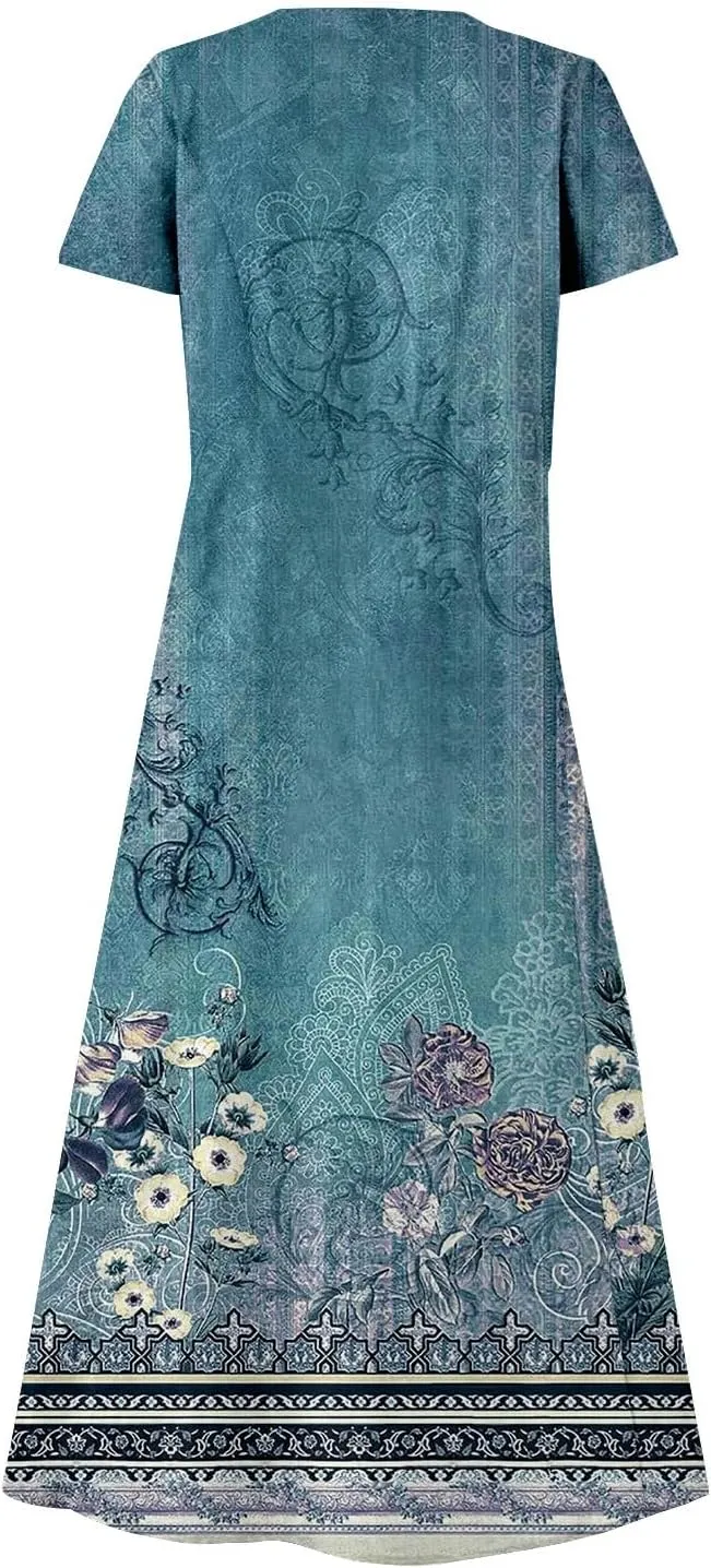 Women's Summer Casual Dress Color Pocket V Neck Sleeveless Casual Dress Square Neck Floral Midi Dresses 2025