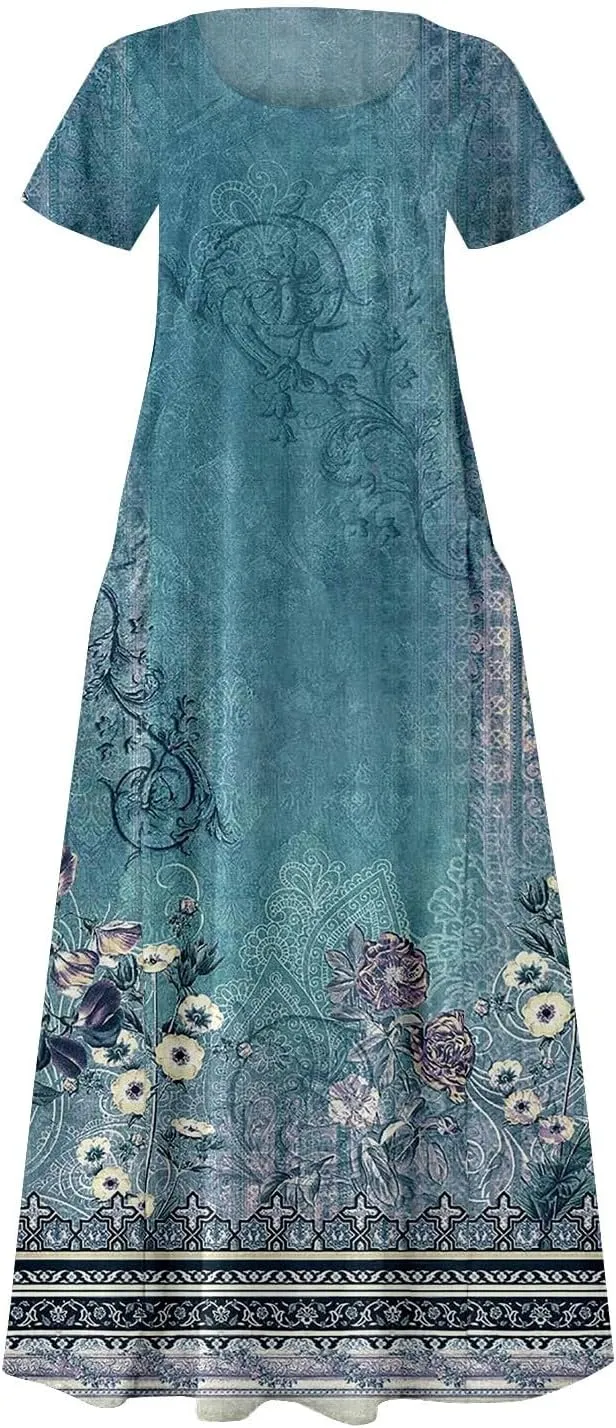 Women's Summer Casual Dress Color Pocket V Neck Sleeveless Casual Dress Square Neck Floral Midi Dresses 2025