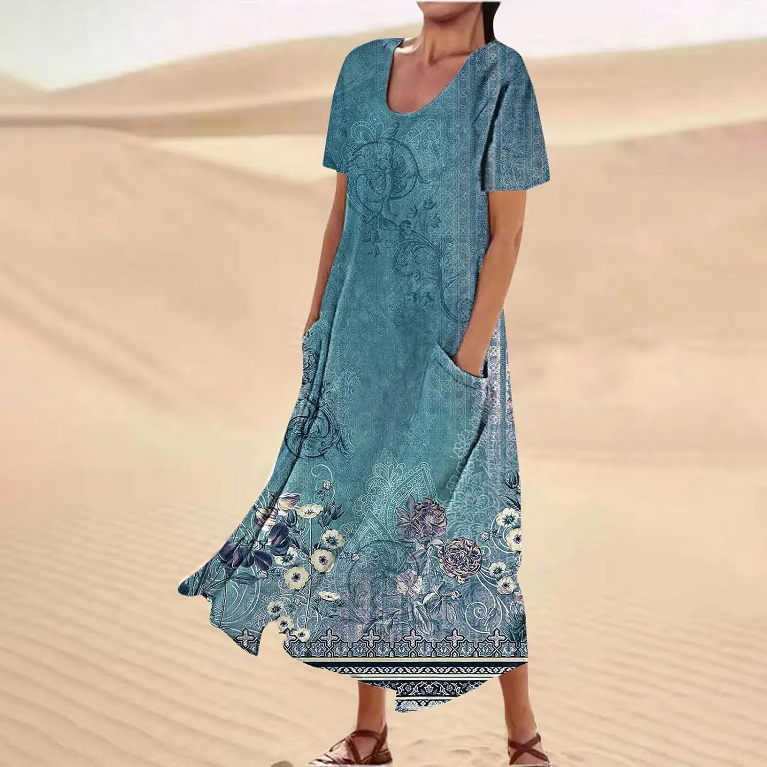 Women's Summer Casual Dress Color Pocket V Neck Sleeveless Casual Dress Square Neck Floral Midi Dresses 2025