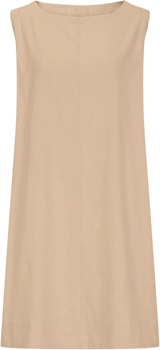 Women's Summer Cotton Linen Scoop Neck Sleeveless Tank Dress Casual Loose Fit Tunic Dresses Beach Vacation Sundress