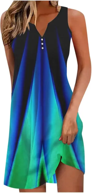 Womens Summer Dress 2024 Casual V Neck Sleeveless Fashion Boho Floral Beach Dress Sundress A-Line Dress