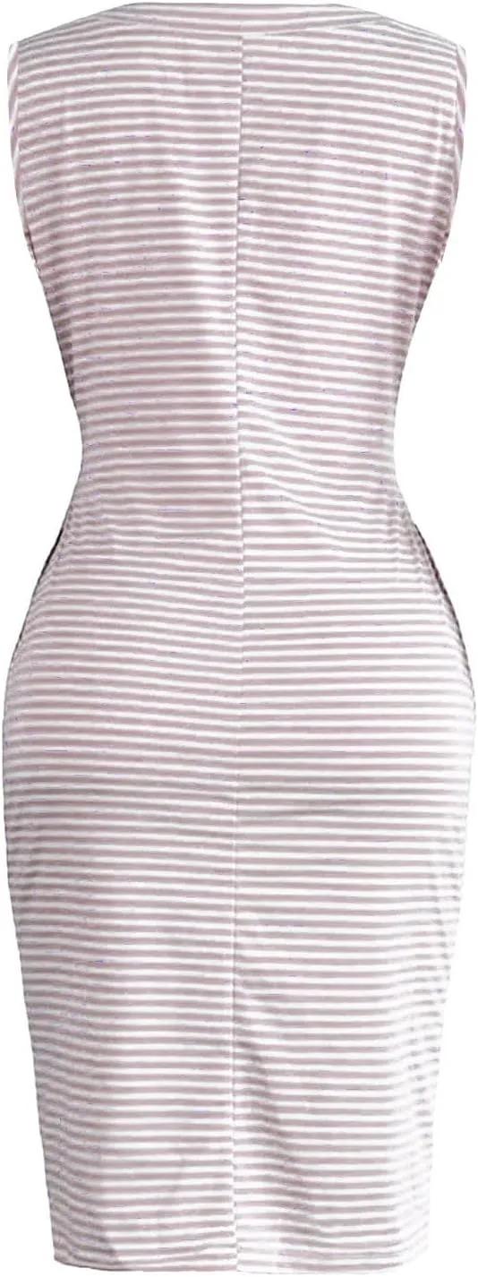 Women's Summer Dresses 2023 Casual Striped Sundresses Short Sleeve T-Shirt Dress Tie Waist Dress with Pockets Skirts